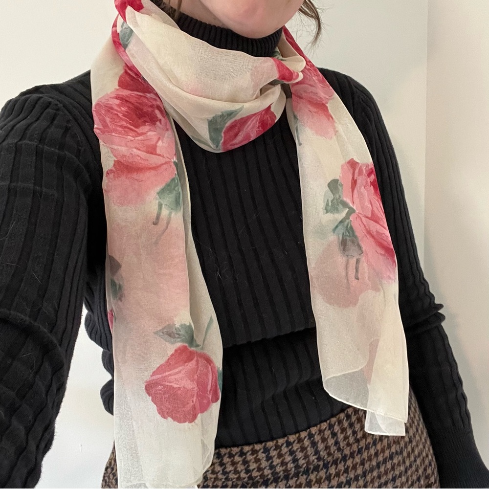 Vintage Soft‎ Pale Pink Feminine Pink Rose Sheer Scarf 💕